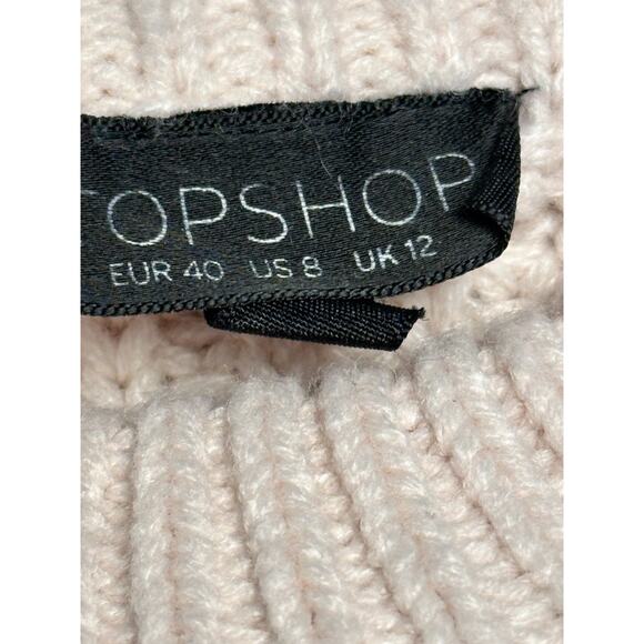 Topshop Pale Pink Peach Cropped Cable Knit Long Sleeve Sweater Medium - Picture 5 of 6